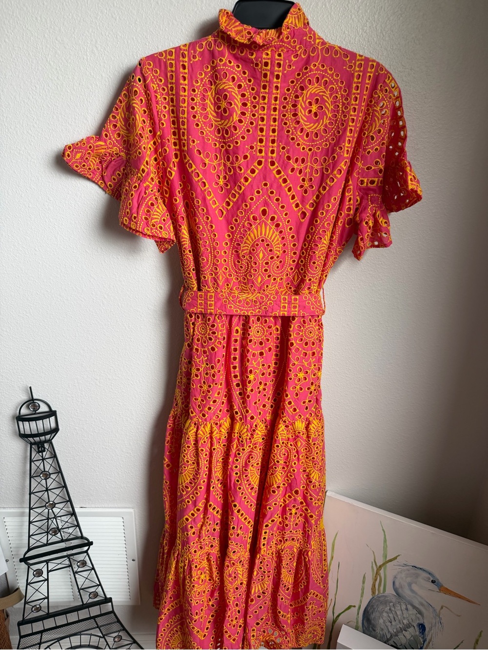 NWT Abbey Glass Sadie Maxi Dress Coral and Yellow Eyelet Sz L - Picture 13 of 13